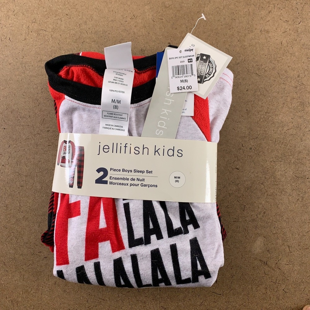Jellifish Kids Boys Size Medium (8) Red Holiday Fleece 2 Piece Pajama Set NWT